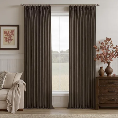 Vista 71 de TWODRAPES Cortinas de Lino Plisadas con Pinza Beige Blancas de 54 Pulgadas de Largo 2 Paneles para Comedor Cocina Dormitorio Plisadas Semi