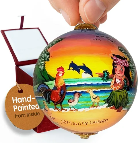 Vista 20 de Hawaiian Beach Life - Adorno hawaiano coleccionable de cristal pintado a mano con caja de regalo NB/H