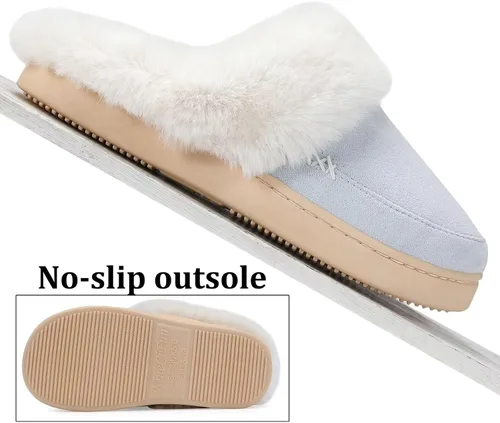 Vista 5 de NineCiFun - Pantuflas de casa de gamuza, unisex, mullidas, con forro de piel sintética, para interiores y exteriores, con suela de goma