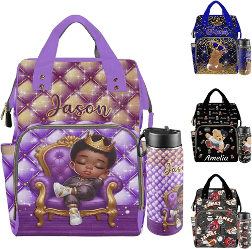 Vista 13 de Mochilas personalizadas con nombre personalizado para bebé, bolsa de pañales con monograma con bolsillos térmicos para adultos y niños, impermeable