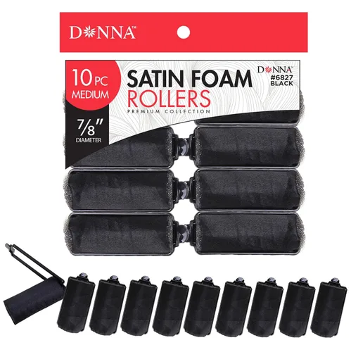 Vista 10 de DONNA Rodillos de espuma de satén sedoso de 1.25 pulgadas (D) 6 piezas XL rizadores y clips sin calor para peluquería negro