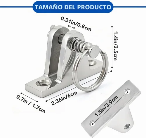 Vista 2 de Bimini Bisagra de cubierta superior, pasador de liberación rápida de acero inoxidable 316, paquete de 2