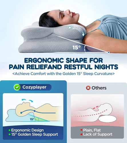 Vista 3 de Almohada cervical eficaz para el alivio del dolor para dormir, almohada ergonómica refrescante para dormir de lado para soporte del cuello