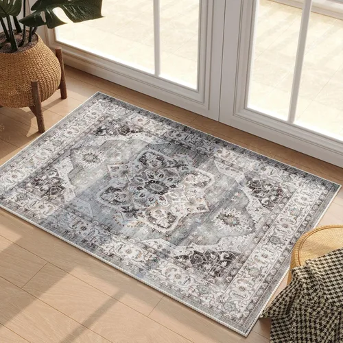 Vista 142 de Rugcomf Alfombra de Entrada de 2'x3' - Patrón Paisley, Tapete para Puerta de Entrada Interior, Floral Vintage, Lavable a Máquina, Alfombra