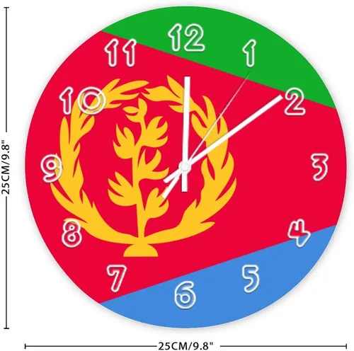 Vista 2 de Reloj de pared de Eritrea – Reloj de pared con bandera de Eritrea para dormitorio, sala de estar, oficina en casa, escuela, decoración artística