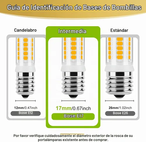 Vista 4 de DiCUNO Bombilla LED E17 regulable, bombillas para horno de microondas, 2700 K blanco cálido, 3 W (reemplazo incandescente de 40 W), 400 lm, 120 V