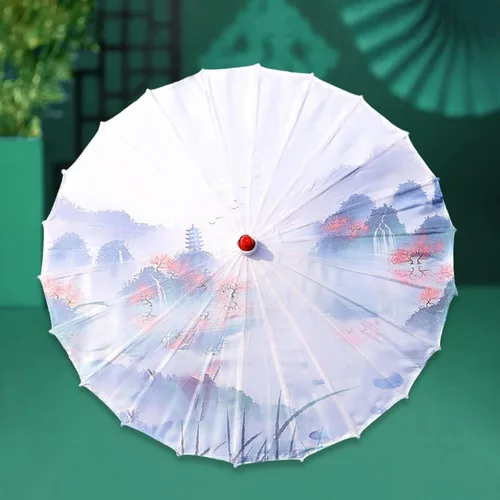 Vista 5 de Paraguas de papel de aceite de estilo oriental, paraguas de baile antiguo, impermeable, 33 pulgadas, paraguas de papel aceitado chino