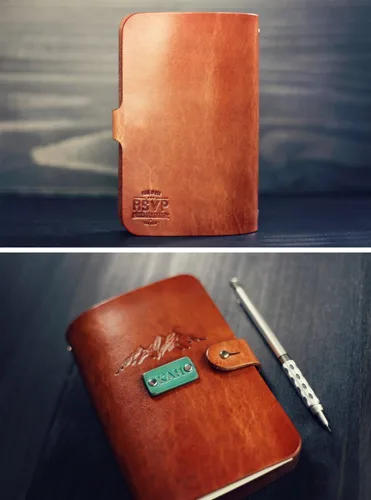 Vista 2 de Personalized Leather Journal, Notebook, Travel Diary, Sketchbook,wanderlust,Mountains, Custom name or initials, 6 ring sturdy metal binder with