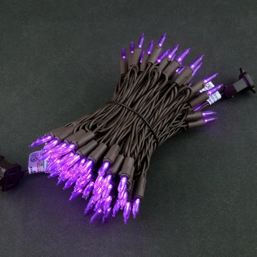 Vista 3 de YULETIME - Luces de Navidad LED púrpuras con cable marrón, 33 pies, 100 unidades, juego de luces de cadena certificadas por UL, calidad comercial