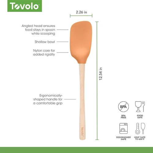 Vista 4 de Tovolo Cuchara de silicona con mango de madera para cocinar, mezclar, hornear, espátula, grande, resistente al calor, multifunción, cuchara