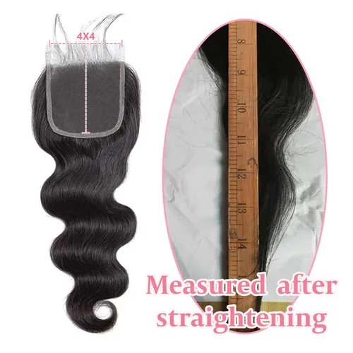 Vista 4 de Pelucas de cabello humano con cierre de encaje 4x4, onda corporal, cierre de encaje transparente, parte libre, 100% cabello humano brasileño virgen