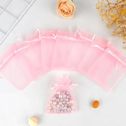 Vista 3 de Bolsas de organza, bolsas de organza rosa, 100 unidades, bolsas de organza transparente de 3 x 4 pulgadas, bolsas de regalo de joyería, bolsas