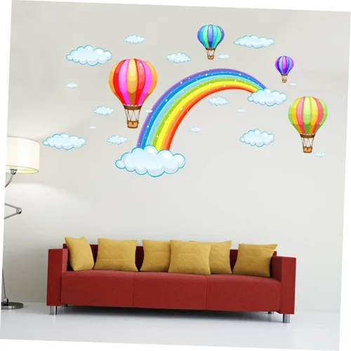 Vista 5 de Toyvian Adhesivo decorativo para ventana, diseño de nubes, calcomanías de pared, globo de aire caliente, para habitación de bebé, niña, papel tapiz