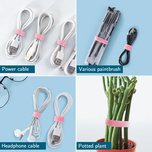 Vista 3 de YOVXLO 50 piezas bridas reutilizables de 6 pulgadas, lazos de sujeción ajustables, paño de microfibra para gestión de cables de conexión de Rosa