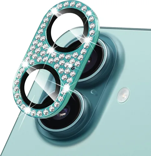 Vista 75 de Protector de lente de cámara para iPhone 13 & iPhone 13 Mini, brillante con diamantes de imitación 3D con purpurina, cubierta de cámara de vidrio