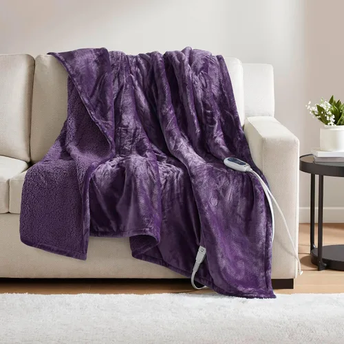 Vista 38 de Beautyrest Manta térmica, manta eléctrica, suave, cálida y reversible, manta térmica Sherpa para oficina, sofá, 3 ajustes de calor, apagado