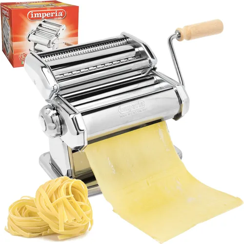 Vista 12 de Máquina para hacer pasta Imperia - 100% fabricada en Italia, construcción de acero resistente, dial de bloqueo fácil, mango de agarre de madera