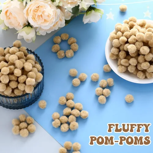 Vista 7 de Blulu 500 pompones de polipropileno de 0.5 pulgadas para hacer manualidades, pequeñas bolas de pompones para decoración de manualidades (beige)