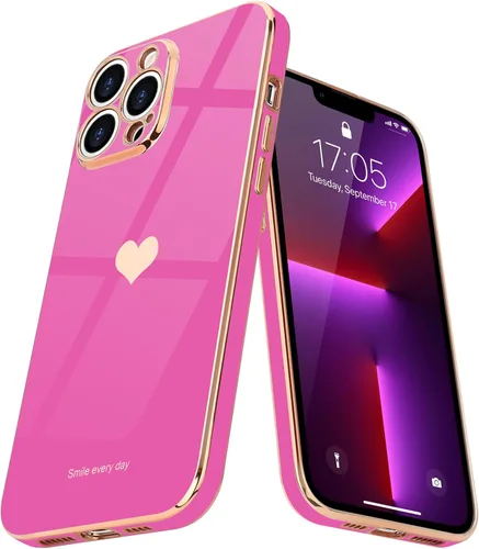 Vista 20 de Teageo Funda para iPhone 13 Pro para mujeres y niñas, diseño de corazón de amor, cubierta trasera suave, protección completa de la cámara, Negro