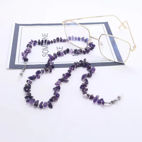 Vista 7 de Correa de cadena para gafas, cadena de gafas de sol, cadena de moda con cuentas para máscara de máscara para mujer Púrpura
