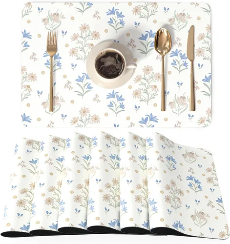 Vista 18 de QiyI - Juego de 4 manteles individuales de piel sintética de 12 x 18 pulgadas para cocina y comedor, resistentes al calor, antideslizantes
