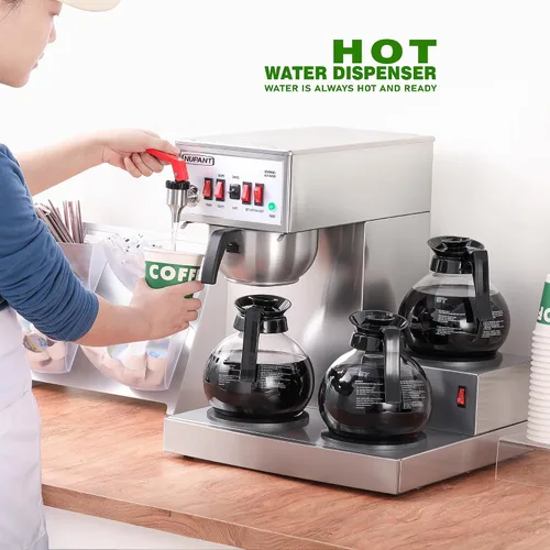 Vista 4 de NUPANT Cafetera Comercial de 12 Tazas, Cafetera Automática de Goteo con Relleno Automático y 3 Jarras de Vidrio, 3 Calentadores, Cafetera de Acero