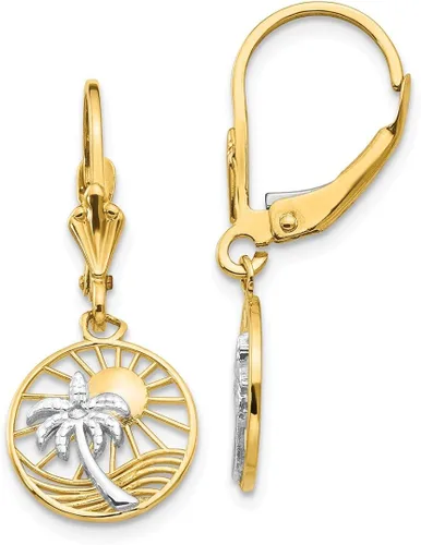 Vista 8 de Aretes de oro amarillo de 14 quilates con cierre de palanca de palmera, colgantes para exteriores, naturaleza, viajes, joyería fina para mujeres