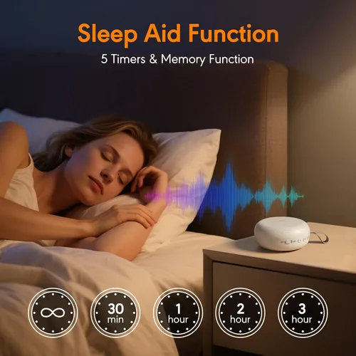 Vista 4 de Máquina de ruido blanco para bebé adulto, máquina de sonido portátil con 33 sonidos relajantes, temporizador y función de memoria para dormir
