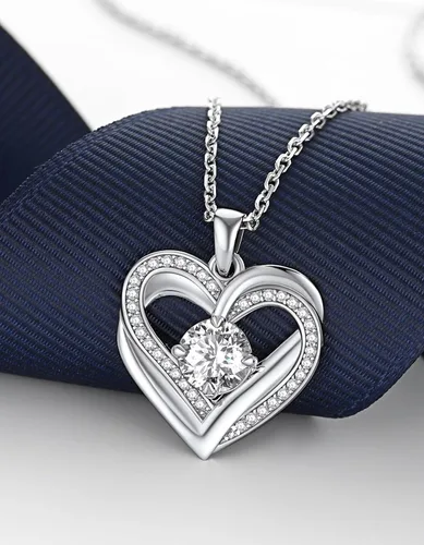 Vista 60 de MomentWish Collar de corazón para mujer, moissanita, diamante de imitación, plata de ley 925