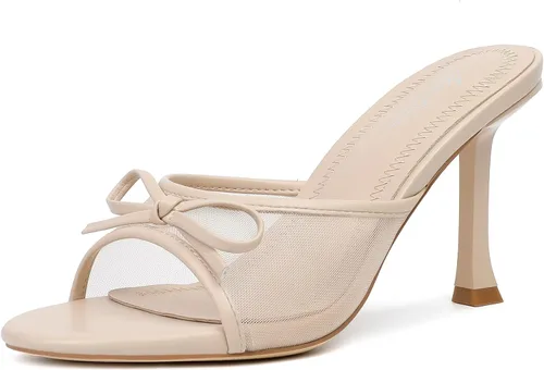 Vista 18 de Mostrin - Sandalias con tacón de gatitos para mujer, con punta redonda con lazo, vintage, sexy, de tacón aguja, sin talón, para fiesta y uso diario