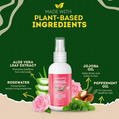 Vista 2 de Locsanity Spray hidratante diario de agua de rosas y menta, tamaño de prueba, spray hidratante para rastas, para nutrir el cuero cabelludo