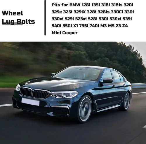 Vista 2 de M12 x 0.059 in Juego de pernos y tuerca de bloqueo de rueda para BMW 328i 525i 525xi 528i M3 M5 36136786419