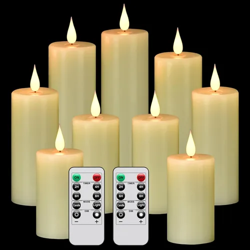 Vista 14 de Velas sin llama impermeables con control remoto 2PACK (D3''*H5.5'') Vela de pilar LED parpadeante que funciona con pilas, de plástico con Paquete