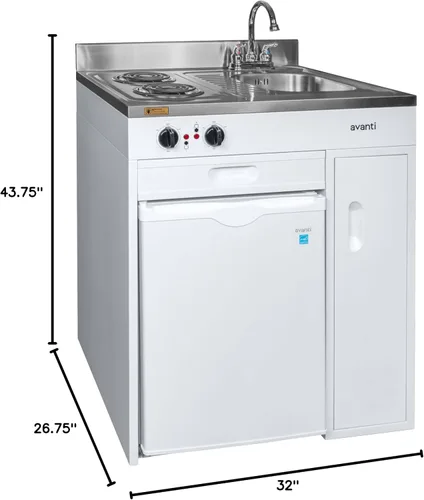 Vista 8 de Avanti CK3016 76.2 cm cocina completa compacta con refrigerador completo de 36 ml, ft. en color blanco