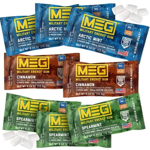 Vista 15 de MEG - Goma de mascar energética militar - Arctic Mint 100 mg de cafeína por pieza para rendimiento físico, impulso de energía para entrenamientos