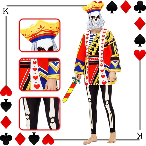 Vista 2 de Disfraces de Halloween para parejas de adultos, rey y reina, disfraces de Halloween con máscara de calavera, disfraces de pareja de Halloween