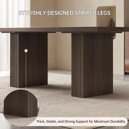 Vista 5 de Juego de mesa de comedor moderna de 5 piezas, mesa de cocina rectangular de roble de 66.9 pulgadas con 4 sillas, mesa de comedor de madera moderna