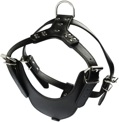 Vista 2 de Nuevo arnés de cuero suave para perro, pechera grande de Pitbull Mastín Boxer para 26 ~ 34 pulgadas ajustable (leopardo rosa)