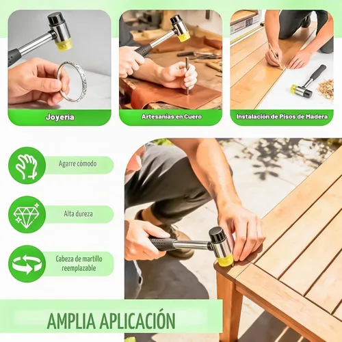 Vista 5 de Martillos pequeños de goma con 25 mm de doble cara de goma y plástico, martillo de goma de dos caras pequeño con mazo de plástico con 4 piezas