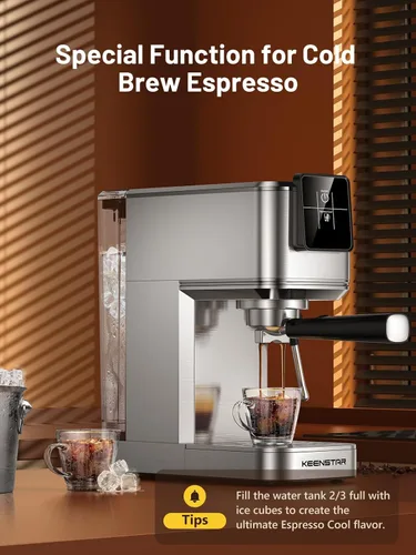 Vista 2 de Máquina de espresso KEENSTAR de 20 bares con preparación rápida de café frío, máquina de café caliente y helado, máquina de espresso con espumador