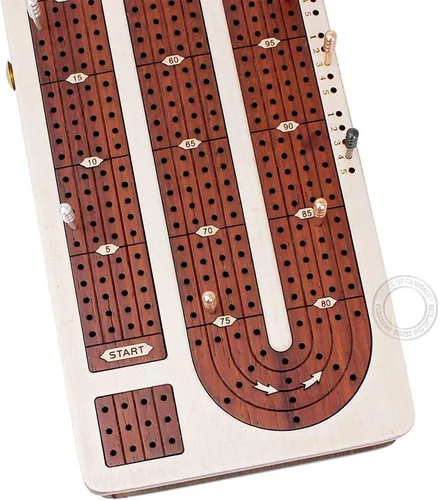 Vista 5 de House of Cribbage - Tabla de cuna continua con incrustaciones de madera de arce, madera de sangre, 4 pistas, espacio de almacenamiento separado