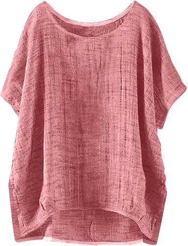Vista 13 de Nantdog Summer Tops for Women 2025 Short Sleeve Crew Neck Linen Cotton Shirts Plus Size Gauze Casual Dressy Blouse Outfits