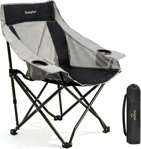 Vista 11 de SUNNYFEEL Sillas de campamento resistentes para adultos, silla plegable portátil de gran tamaño con bolsillos laterales y hueco para tazas