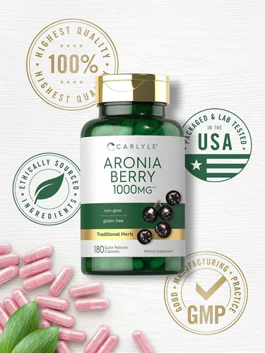 Vista 5 de Carlyle Cápsulas de bayas de Aronia 180 píldoras Extracto de chokeberry Suplemento sin OMG y sin gluten