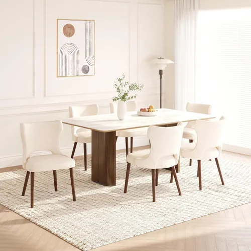 Vista 10 de Juego de 2 sillas de comedor tapizadas, sillas de cocina con respaldo curvado