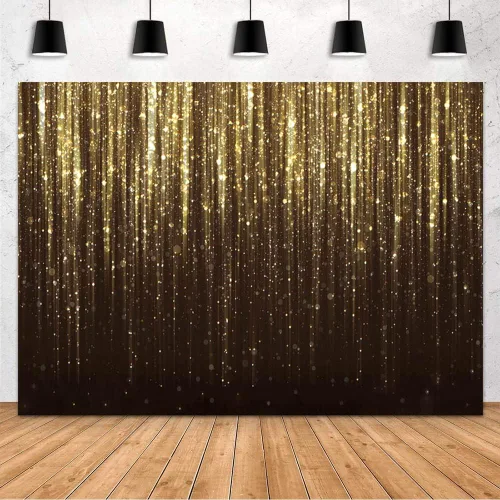 Vista 6 de MEHOFOND Telón de fondo negro y dorado de 7 x 5 pies para decoración de fiesta de cumpleaños de adultos y niños, pancarta de lentejuelas doradas
