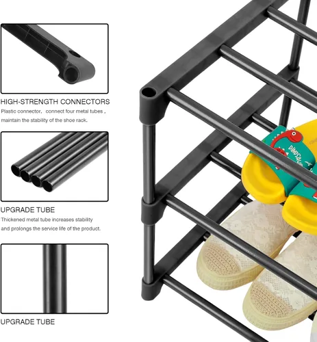 Vista 5 de HITHIM Zapateros pequeños de 3 niveles, zapatero estrecho para 5-6 pares de almacenamiento de zapatos, zapateros para niños para lugares pequeños