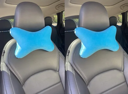 Vista 10 de Paquete de 2 almohadas de cuello de viaje con forma de hueso de perro, espuma viscoelástica, para automóvil, autobús, camión, conducción cómoda Negro