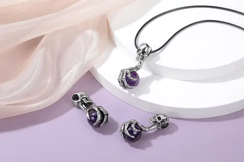 Vista 3 de Jovivi Collar con colgante de bola de cristal envuelto para hombres y mujeres, piedras preciosas naturales, amuleto curativo, collar de cuarzo