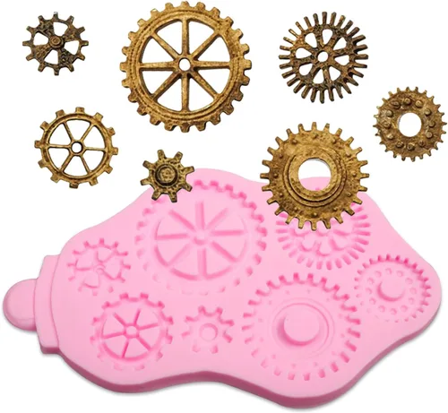 Vista 7 de Steampunk Gear - Moldes de silicona, 3 paquetes de tubería de agua remachada placa de metal molde de chocolate para decoración de pasteles